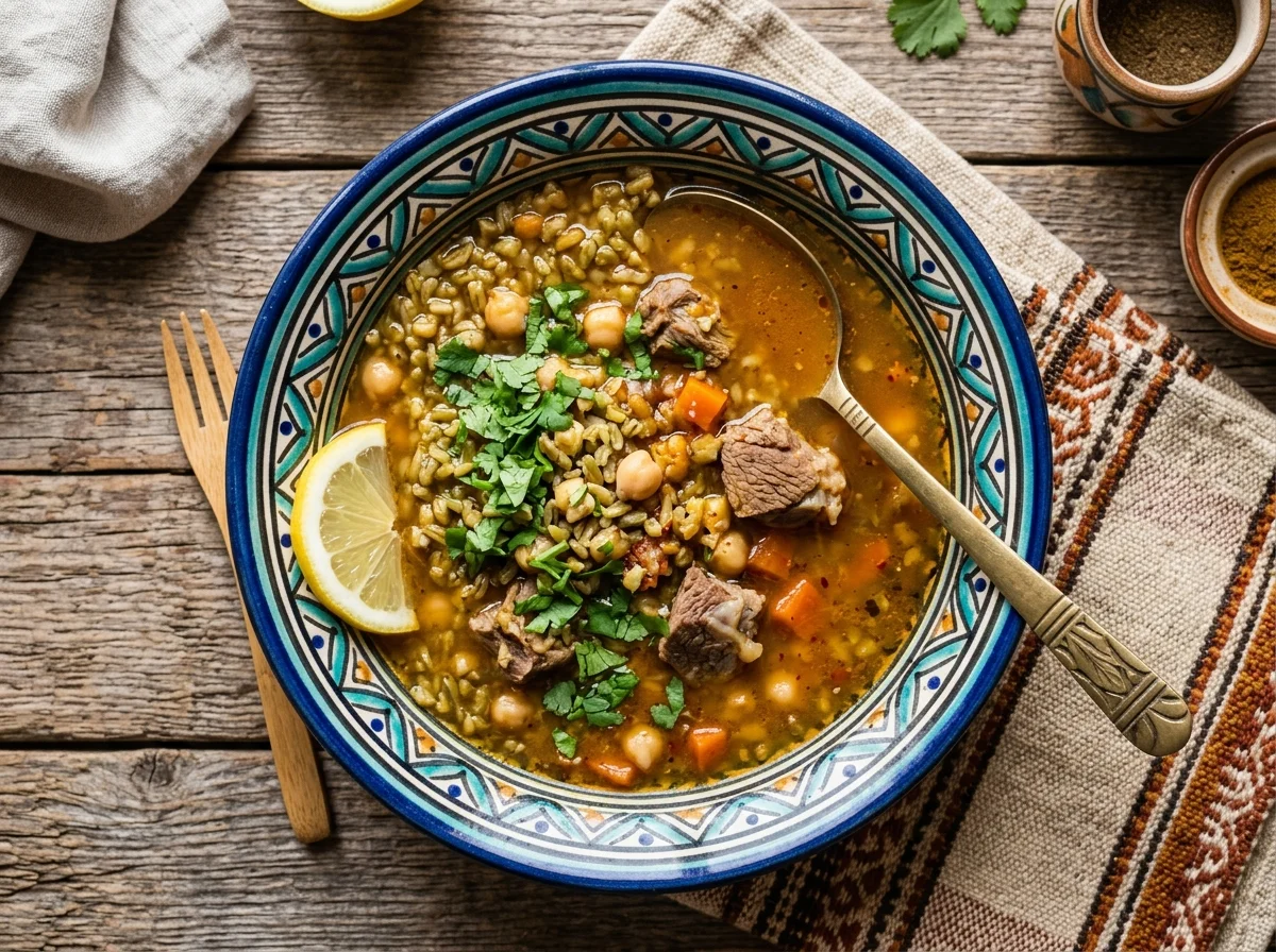 ショルバ・フリクの完成形。上からの角度でスープの具材が見える