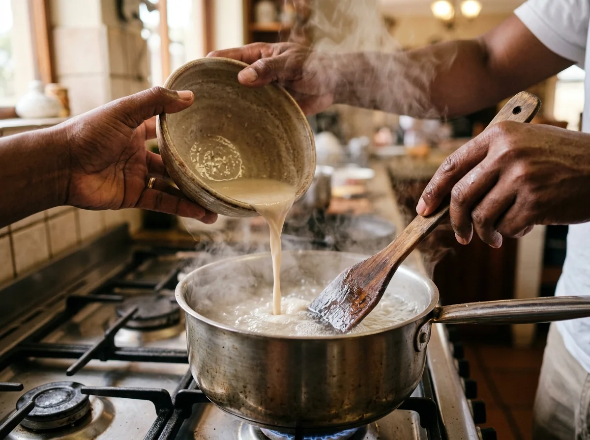 手順2: 湯を沸かしスラリーを投入する（5分）