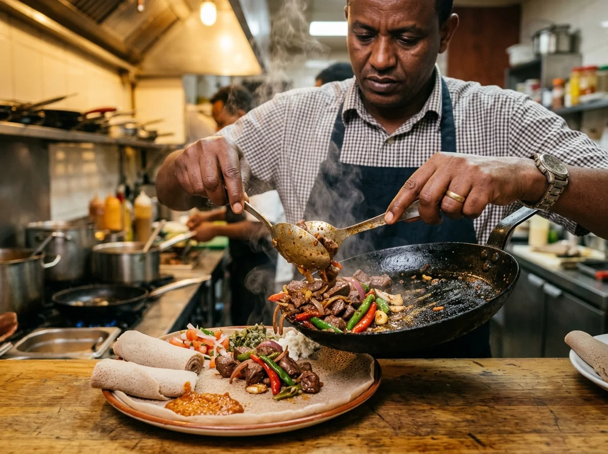 手順4: 肉を鍋に戻し、トマトのくし切り2個分を加えて1〜2分炒める。ローズマリー2枝を加え、全体を手早く混ぜ合わせて火を止める。味を見て塩で調整する