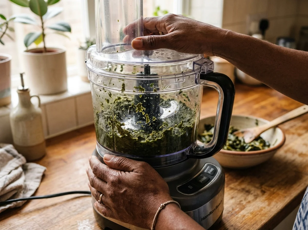 手順2: 葉をペースト状にする（10分）