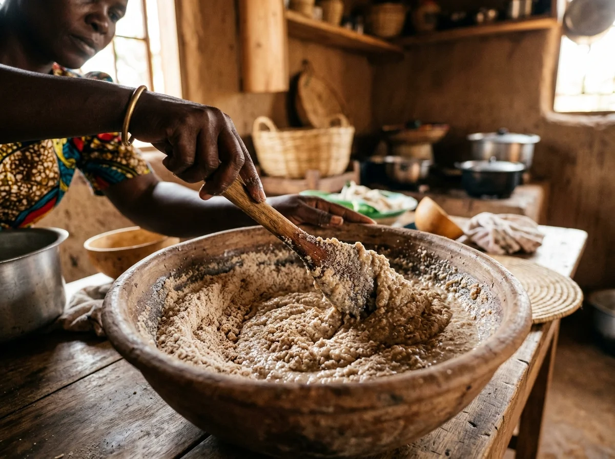 手順1: ソルガム粉を水で溶く(5分)