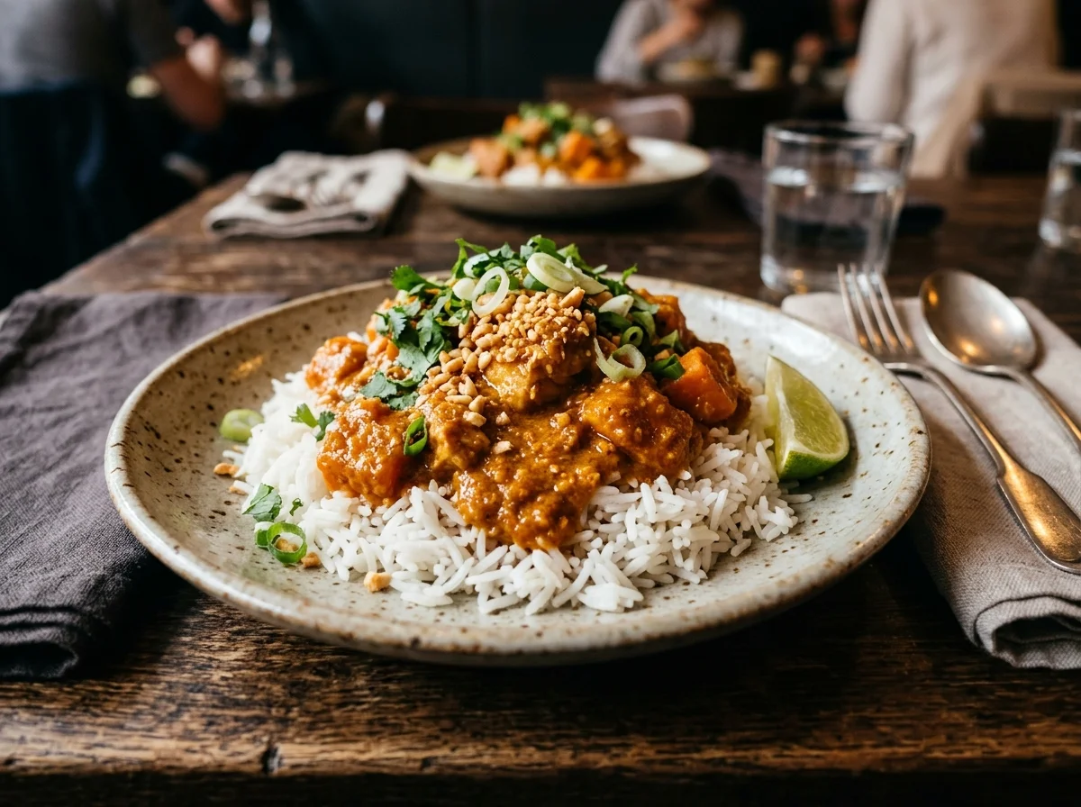 マフェとご飯が盛り付けられた皿