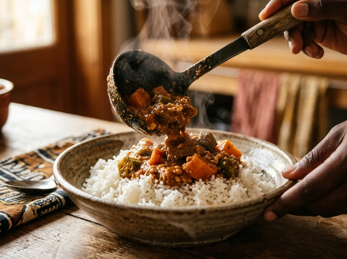 マフェをご飯にかけて食べる