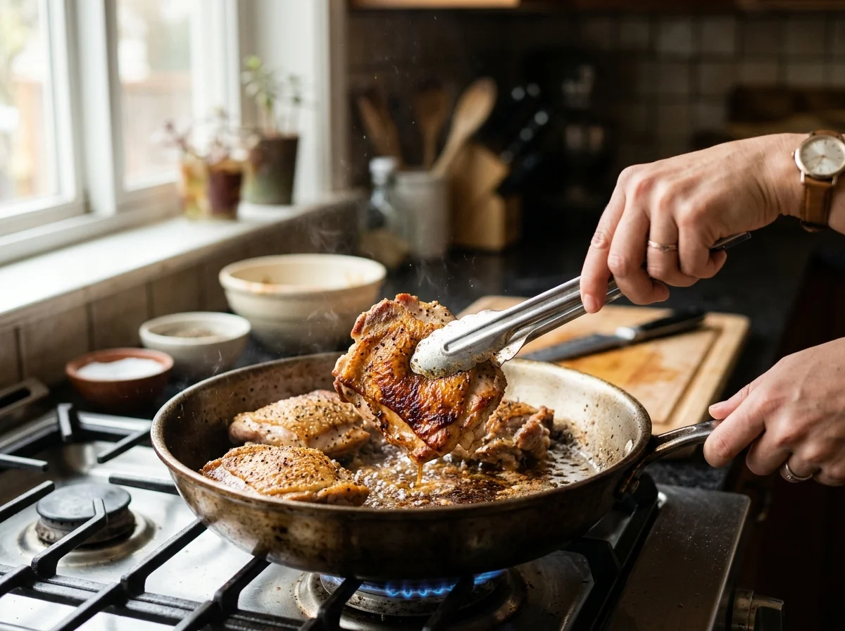 マフェの材料。鶏もも肉、ピーナッツバター、トマトペースト、野菜が並ぶ
