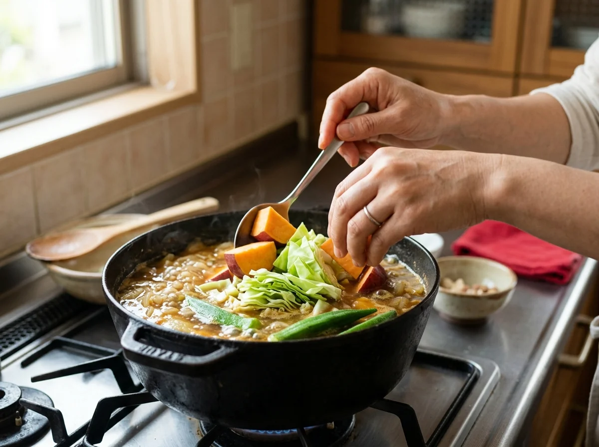 手順5: 焼き付けた鶏肉を鍋に戻し、にんじんとじゃがいもを加える。蓋をして中火で30分煮込む