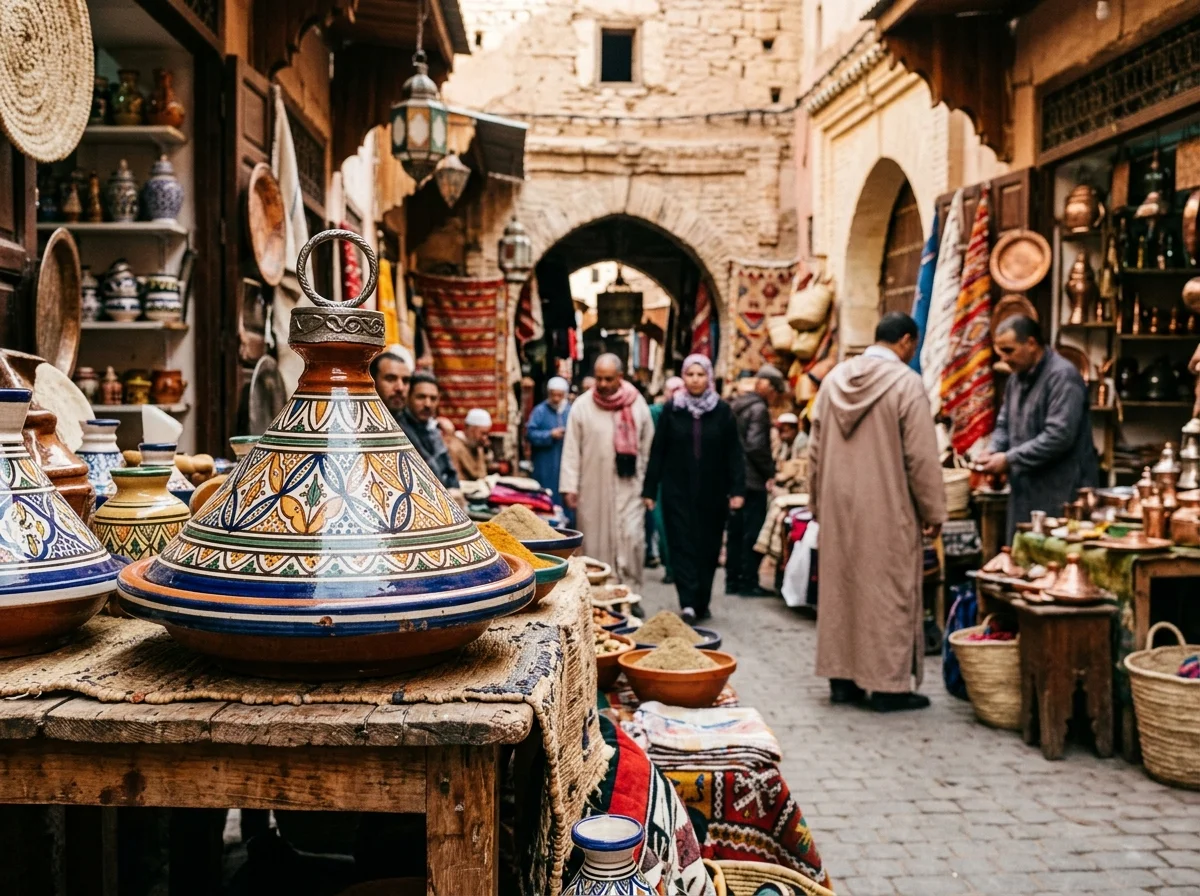 モロッコの伝統的なタジン鍋。円錐形の蓋と彩り豊かな具材