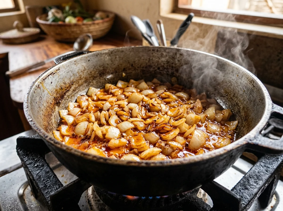 手順5: 玉ねぎとにんにくを炒める（8分）