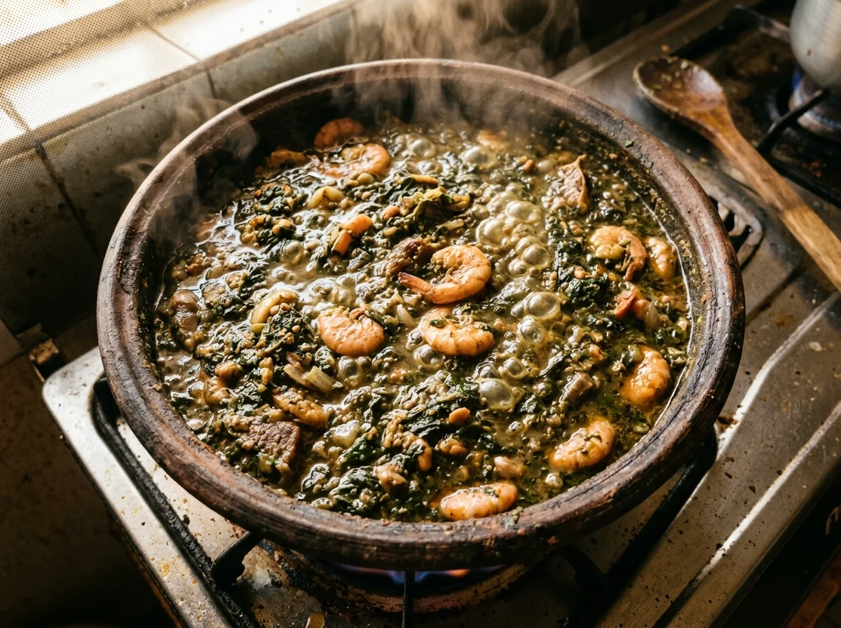 手順7: ビターリーフと肉を合わせる（15分）