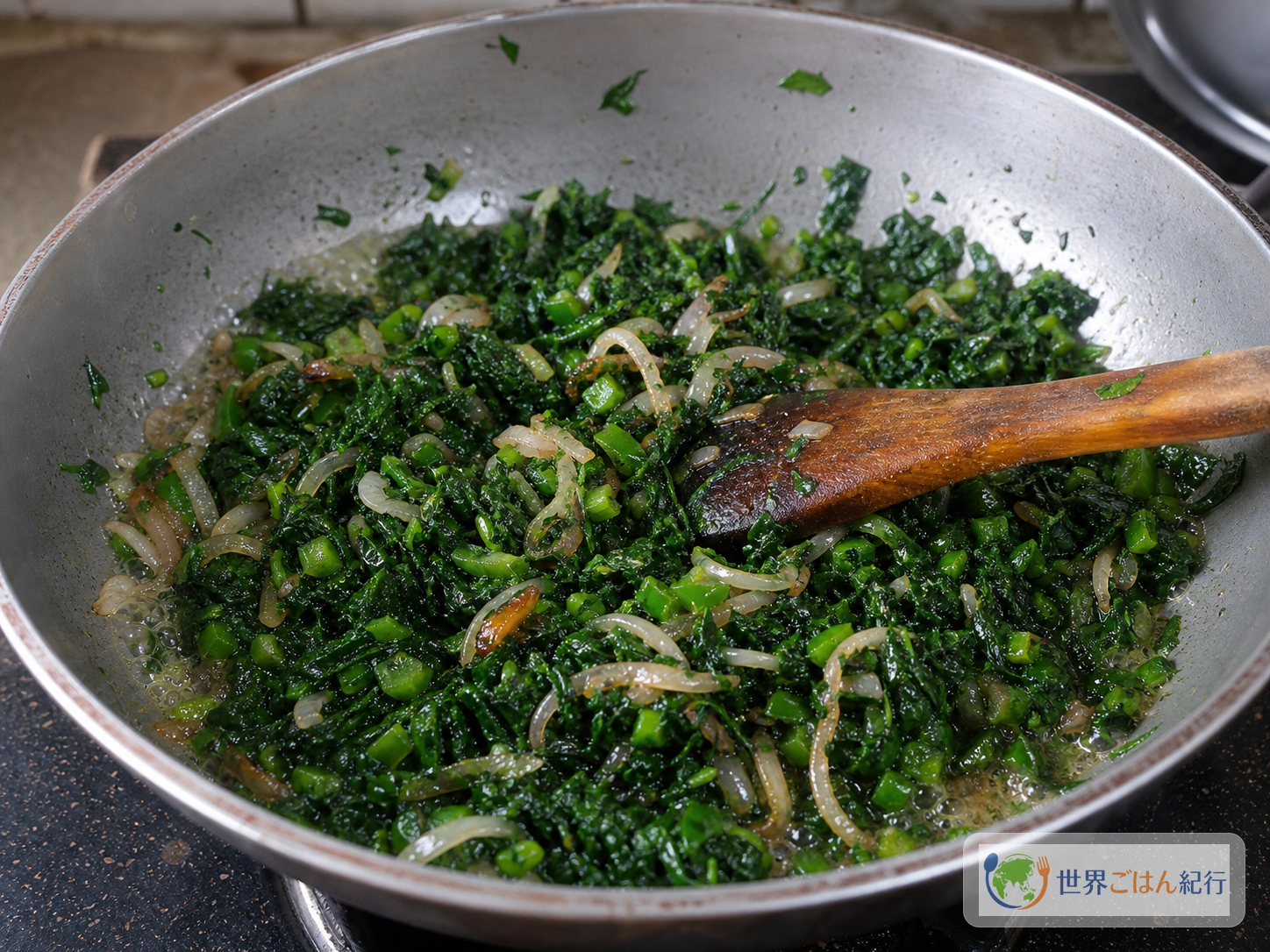 手順4: 玉ねぎと青菜を炒める
