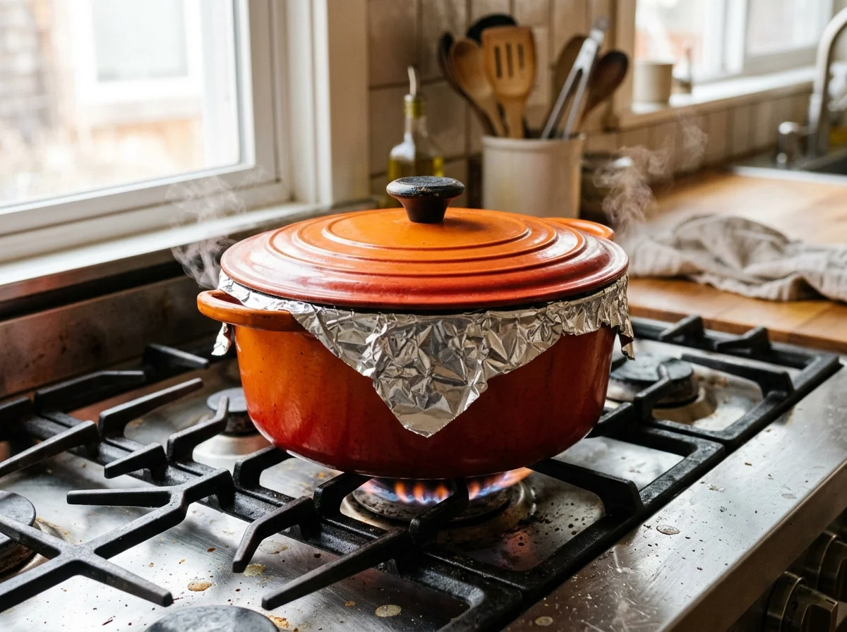 手順4: アルミホイル＋蓋で密閉して炊く（30分）