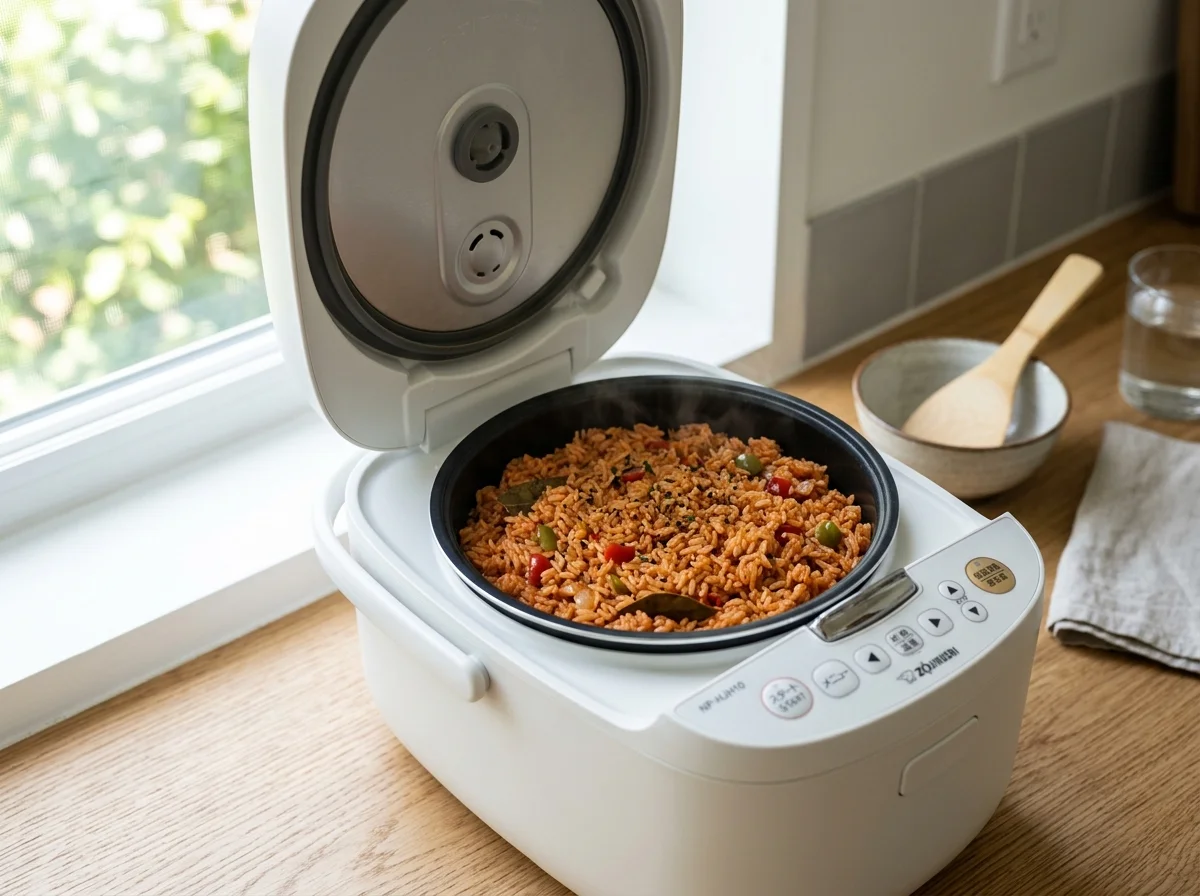 ジョロフライスを炊飯器で作る簡易版の様子