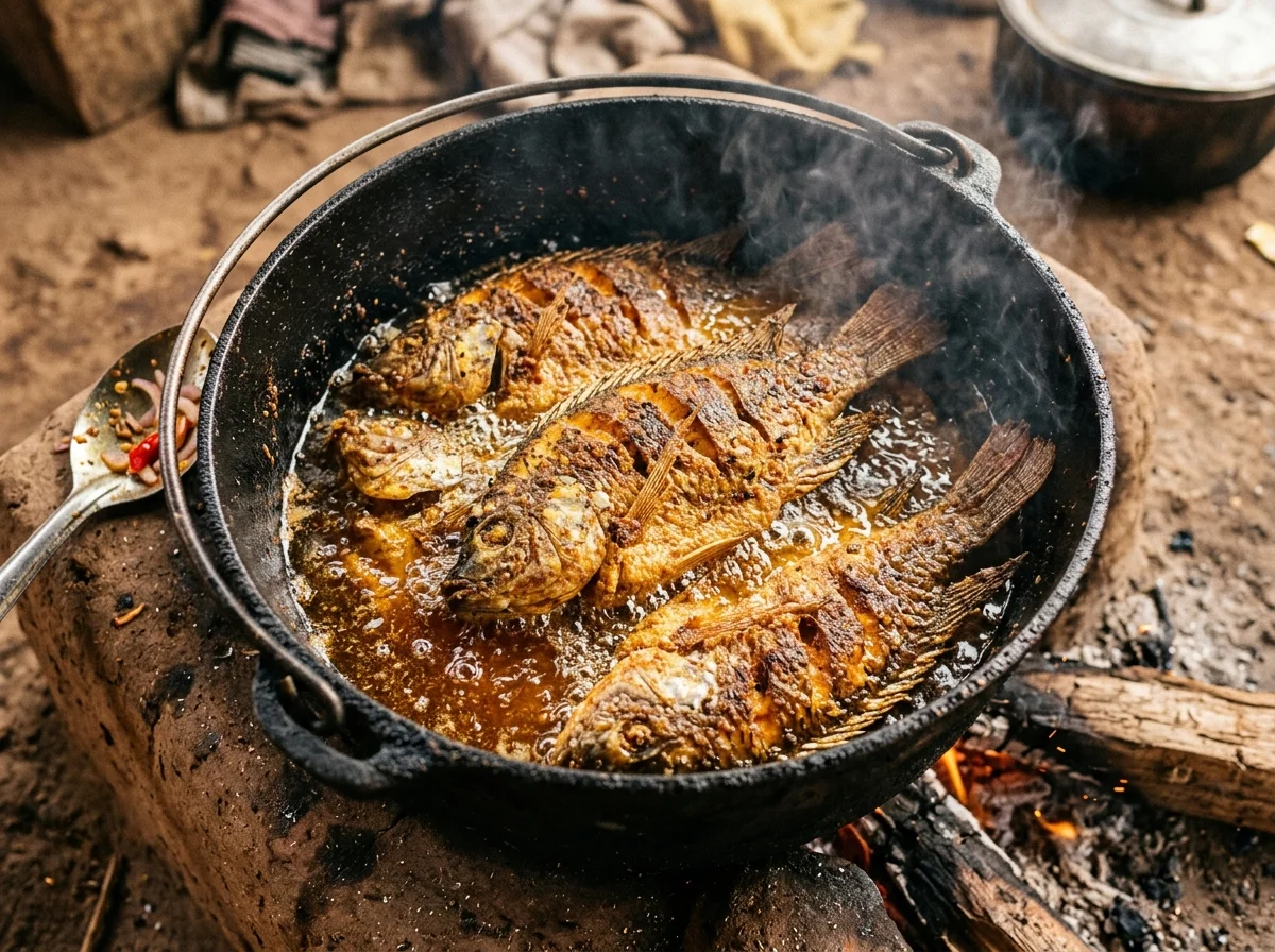 手順2: 魚にロフを詰める: 白身魚の両面に深さ2cmほどの切り込みを3〜4本入れる。切り込みの中にロフの半量を指で押し込む。残りのロフは後でスープに使うので取り分けておく。魚に塩少々を振り、15分ほど常温で馴染ませる。