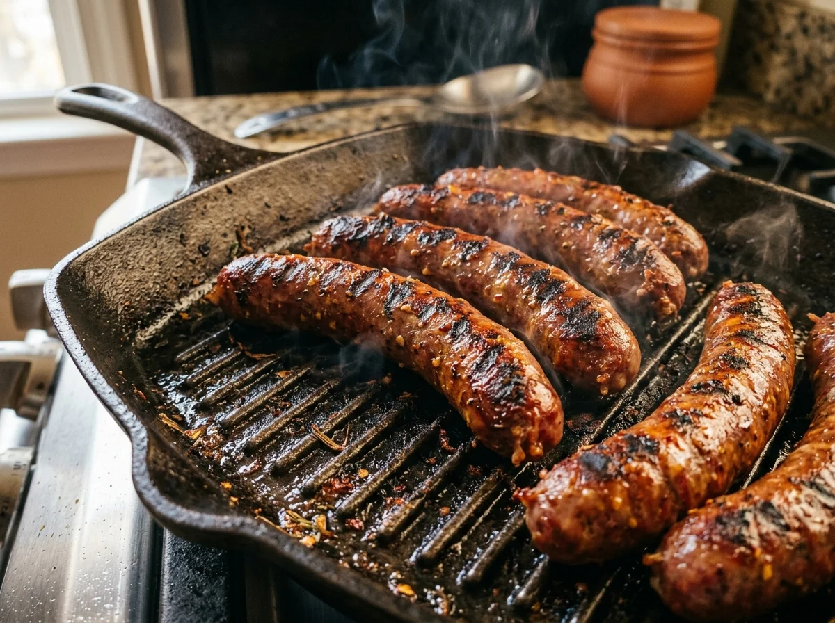 メルゲーズ（ソーセージ）が焼かれている