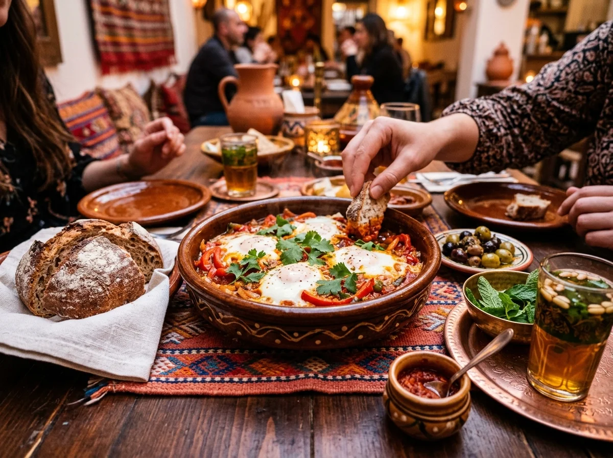 チャクチョウカのテーブルセッティング。パンとオリーブ