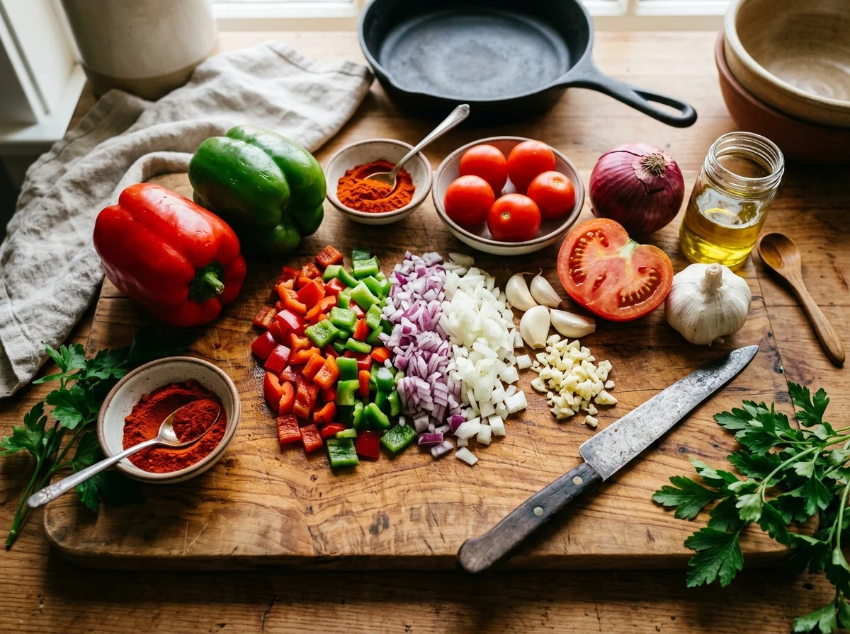 手順4: ソースにスプーンの背で4〜6個のくぼみを作り、それぞれに卵を割り入れる。蓋をして弱火で6〜8分、白身が固まり黄身がまだ半熟の状態になるまで煮る。仕上げにイタリアンパセリのみじん切りを散らし、スキレットのまま食卓へ