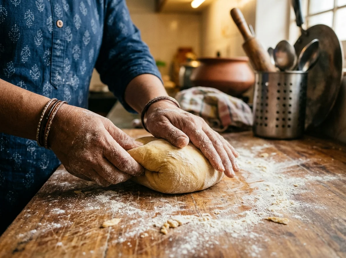 手順1: チャパティ生地をこねる（15分＋休ませ20分）