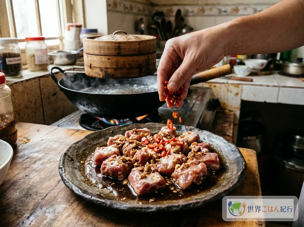 手順4: 皿に一層に並べ、蒸し器の湯を沸かす