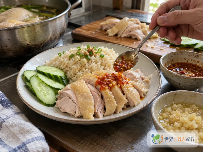 Verter la salsa de cítricos sobre el pollo hervido