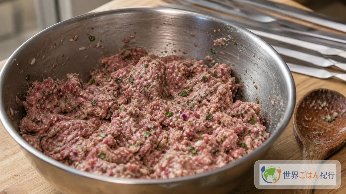 手順2: 肉だねを粘りが出るまで練る