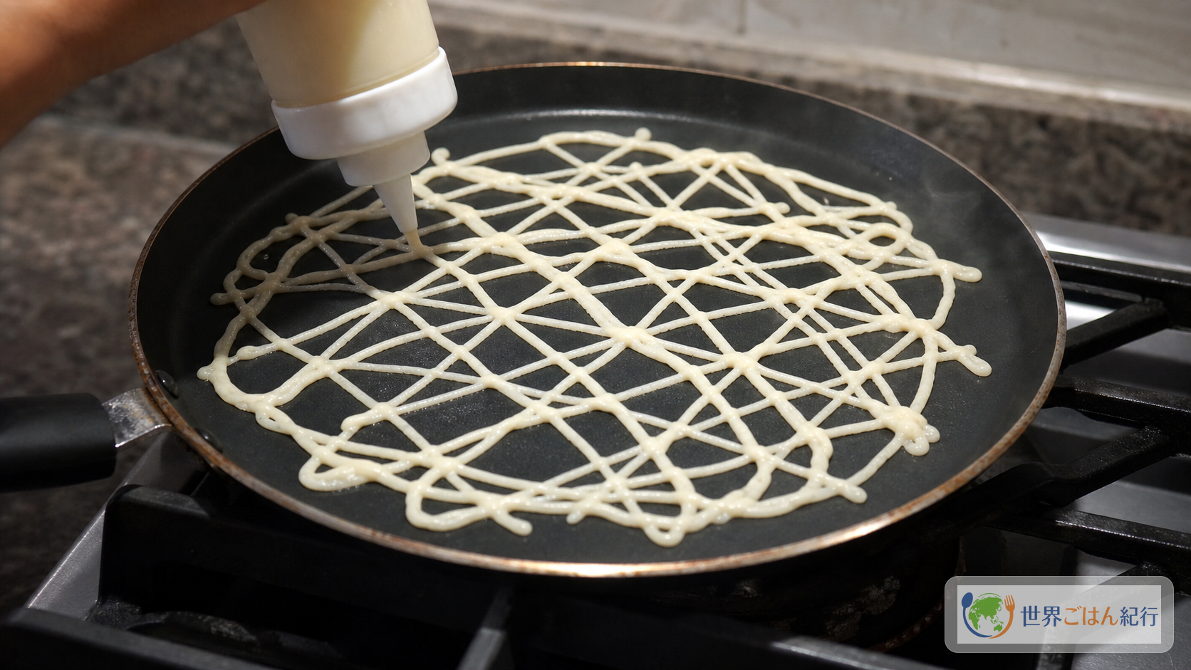 手順4: フライパンで格子を焼く