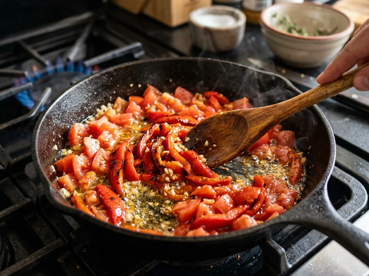 手順3: トマトとパプリカを炒める（10分）