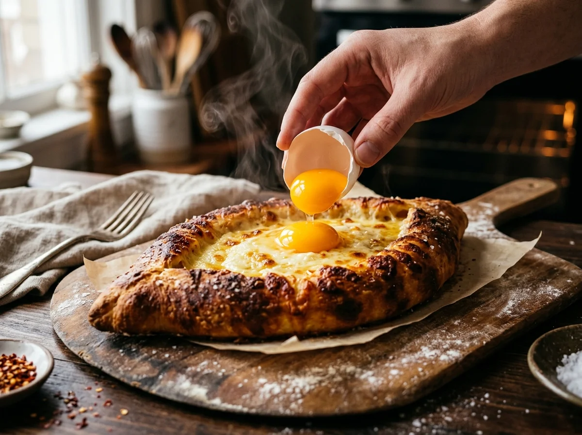 手順7: 卵黄とバターで仕上げる ―― ハチャプリの真骨頂