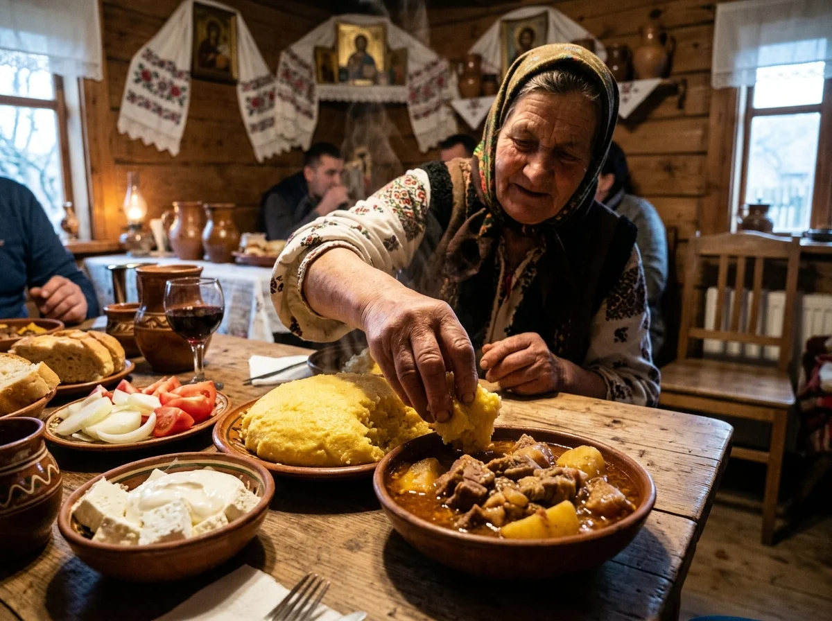 ママリガを手でちぎって食べている