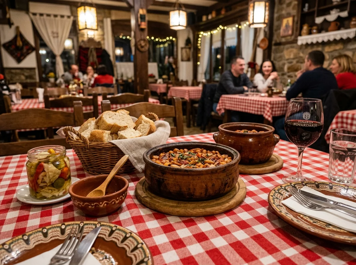 マケドニアの伝統的な食堂でタヴチェグラフチェが提供されている