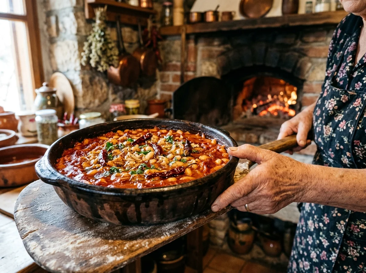手順5: 全てを陶器の鍋(タヴァ)または耐熱皿に移し、200度のオーブンで30〜40分焼く。表面に焼き色がついたら完成