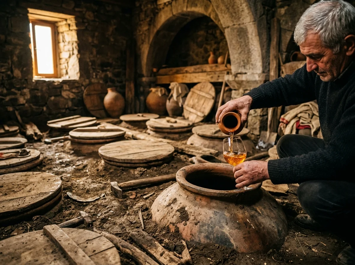 クヴェヴリ。地中に埋められた粘土の大甕でワインを醸す伝統技法
