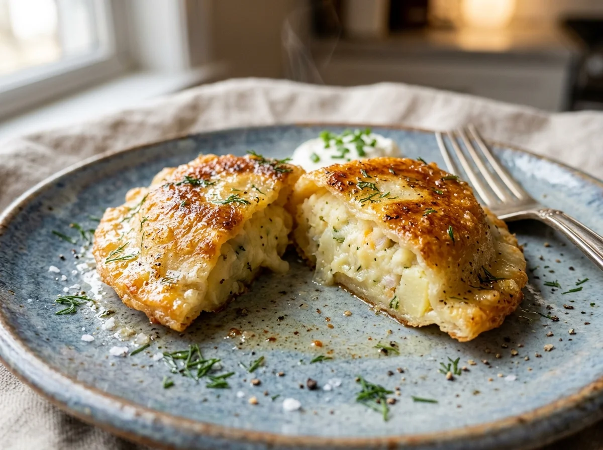 カリッと焼き目のついた焼きピエロギのクローズアップ