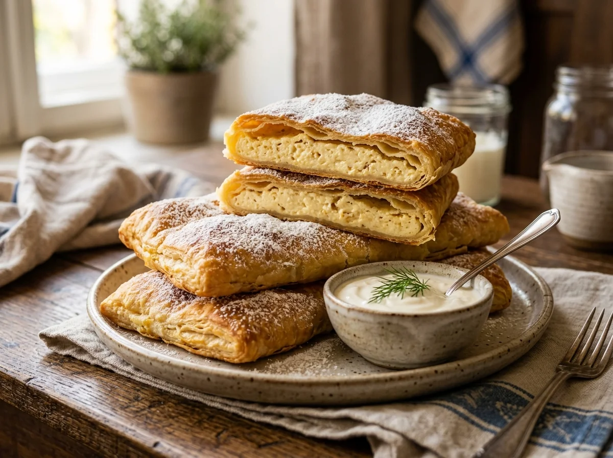 プラチンタの断面。チーズフィリングがとろりと溶けている