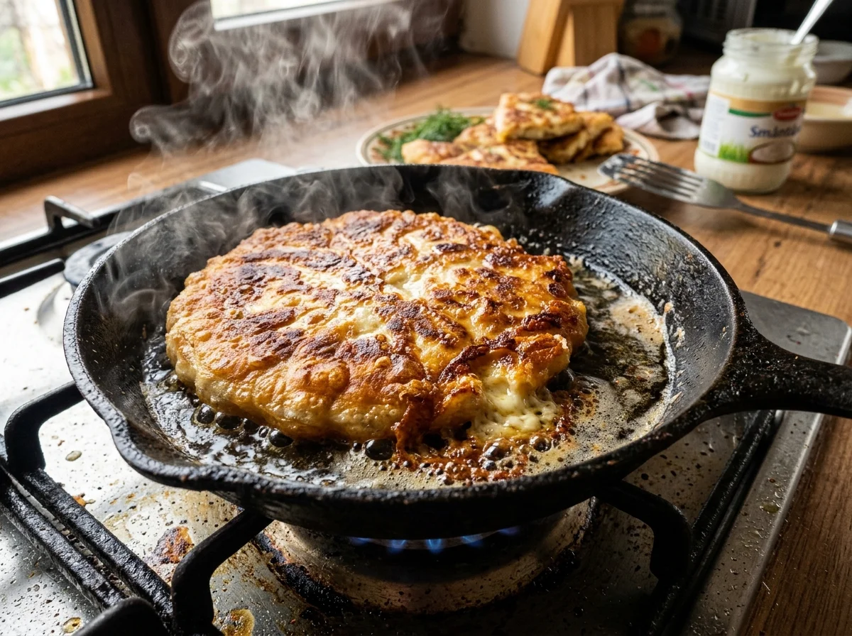 手順3: 伸ばした生地の中央にチーズフィリングを大さじ3ほど置く。四辺を折りたたんで四角形に包む