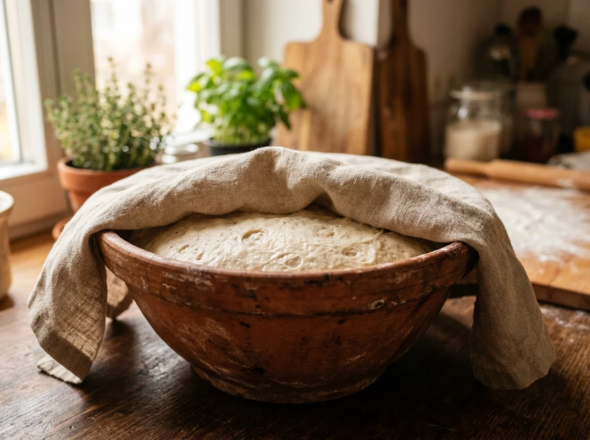 手順3: ラップをかけて温かい場所で45分発酵させる（1.5倍に膨らむまで）