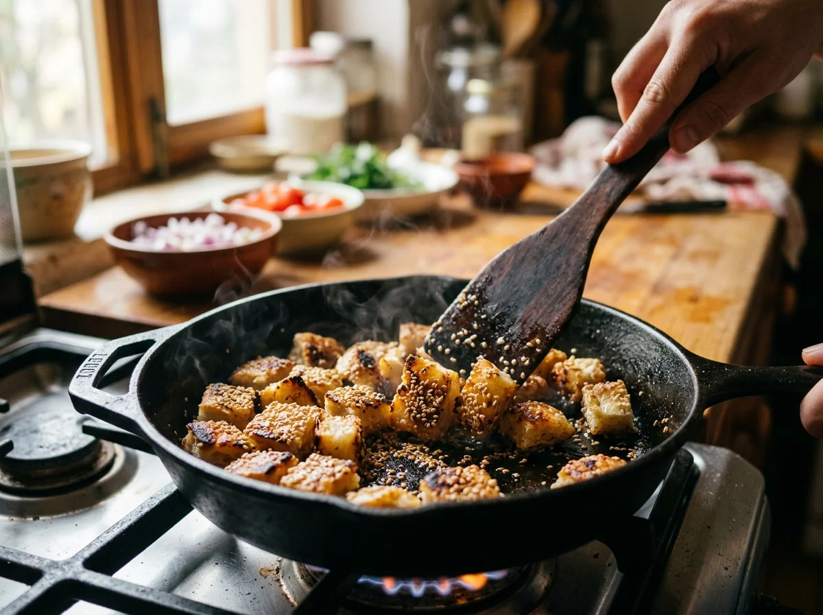 手順5: 白ごまを表面に振り、210度に予熱したオーブンで12〜15分焼く（黄金色になるまで）