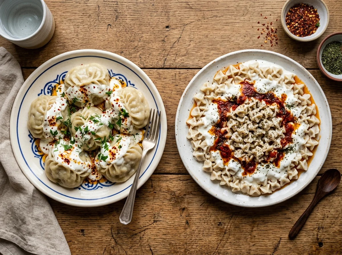 トルコ式の小さなマンティとウズベキスタン式の大きなマンティの比較