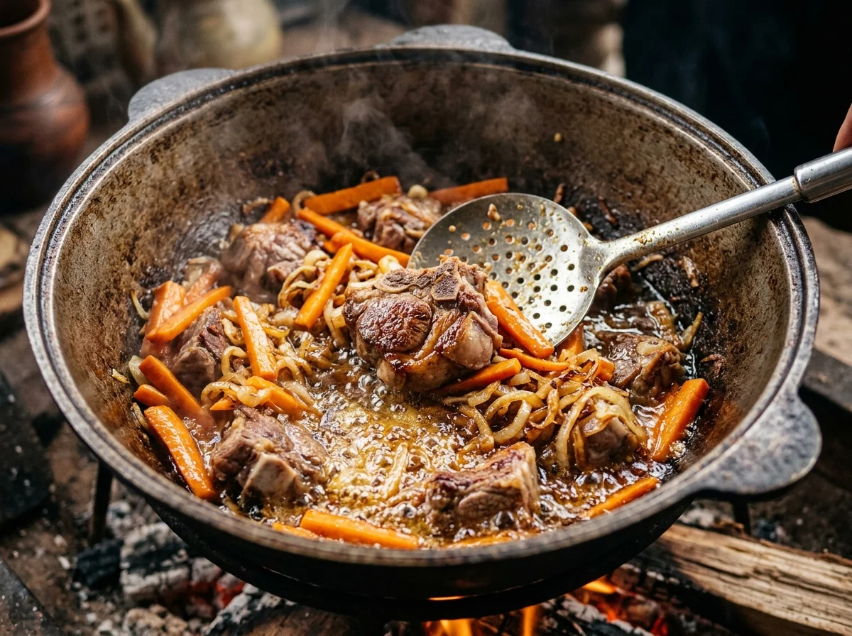 手順2: ラム肉を入れ、全面に焦げ目がつくまで強火で3〜4分焼く。取り出して脇に置く