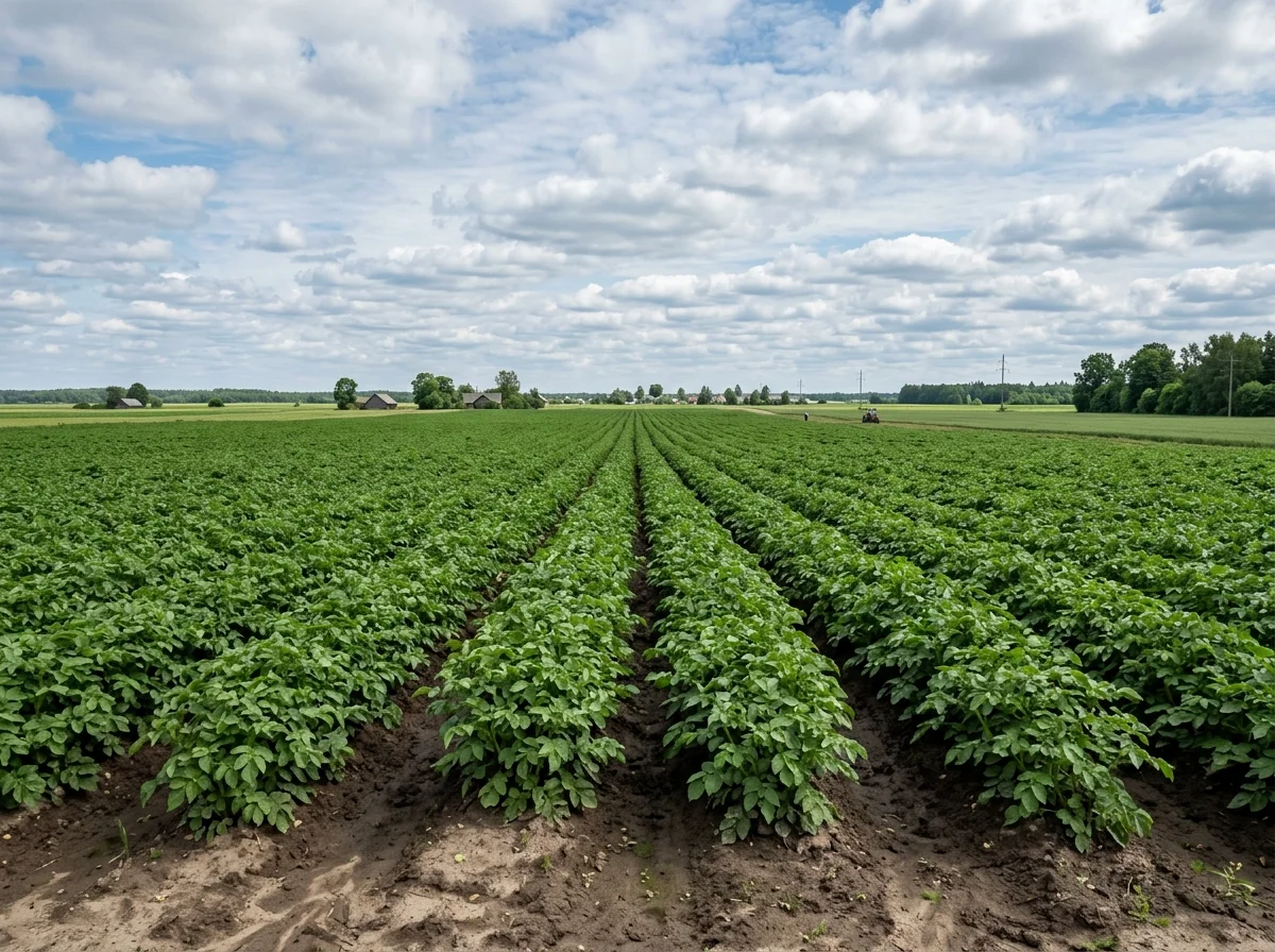 リトアニアの農村風景。広大なじゃがいも畑が広がっている