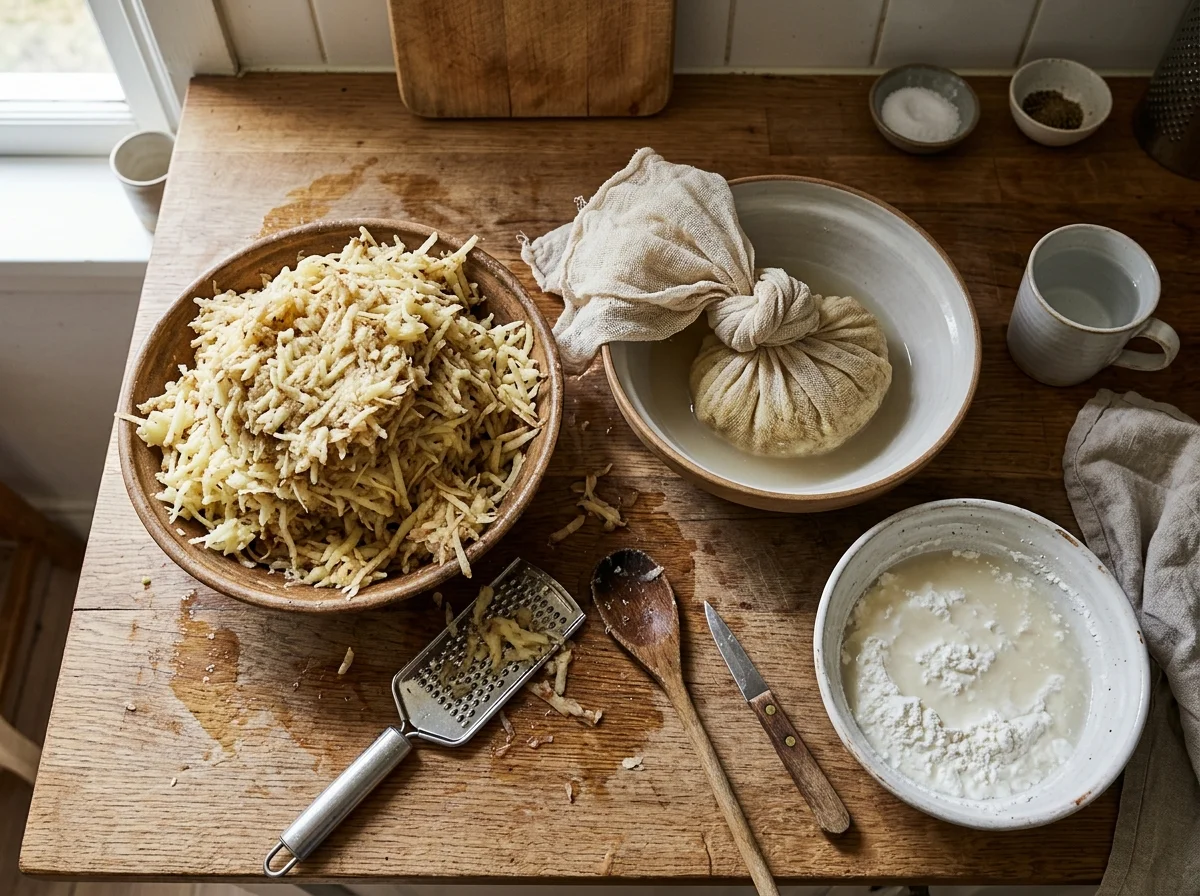ツェペリナイに使う大量のじゃがいもと下準備の風景