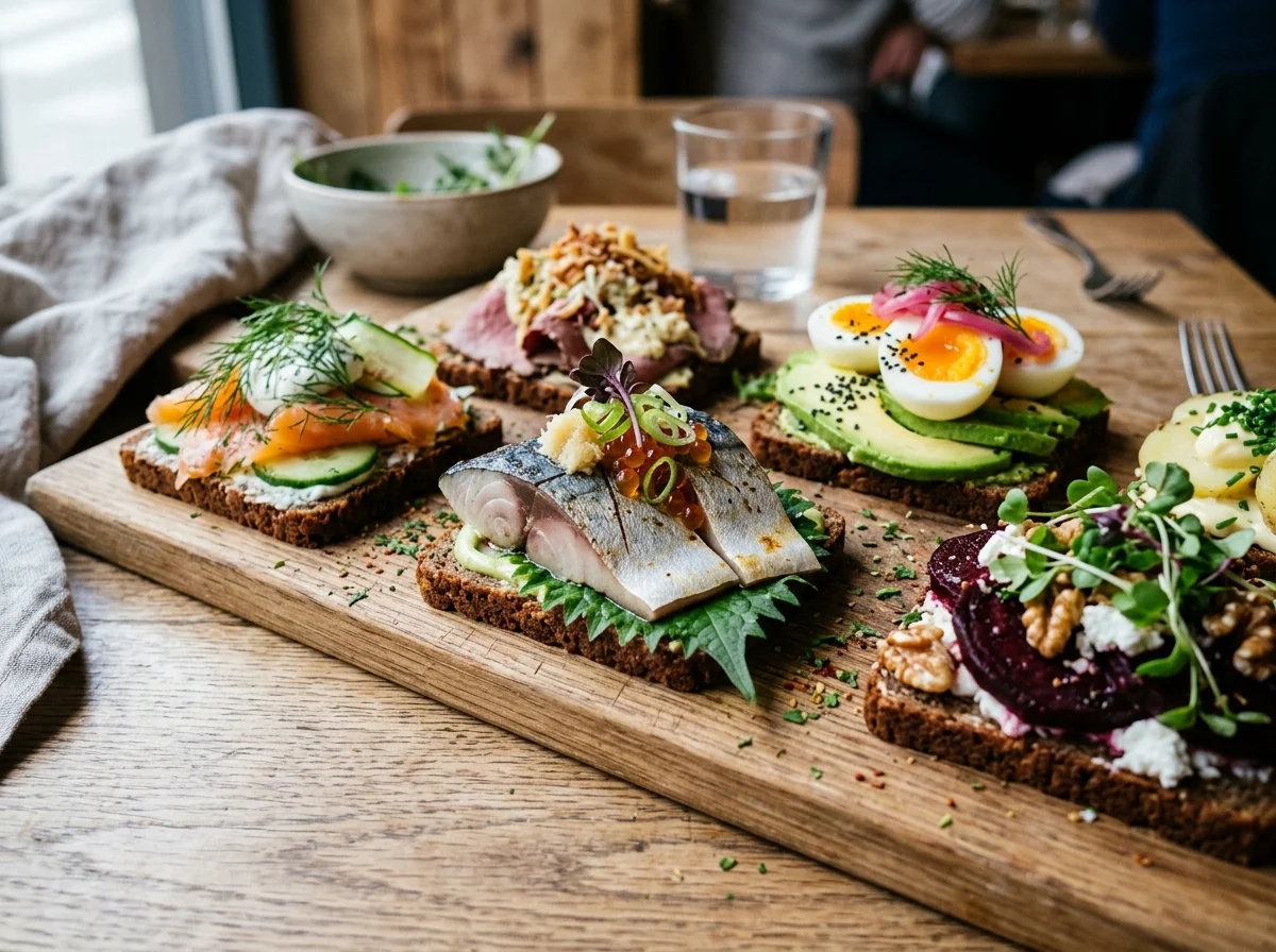 スモーブローのアレンジ例。和風やベジタリアン向けのバリエーション