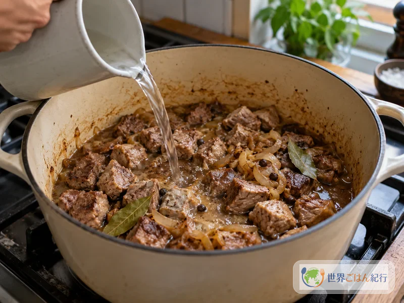 手順3: 鍋に肉とスパイスを合わせる（約5分）