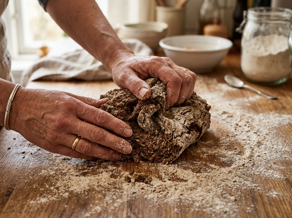 ライ麦生地をこねている様子