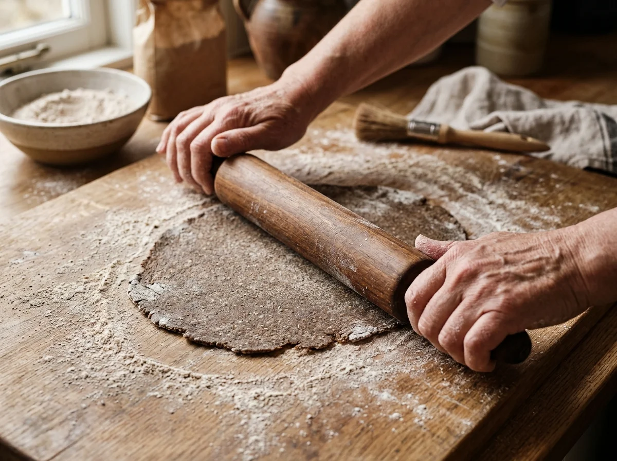 生地を薄く伸ばしている様子