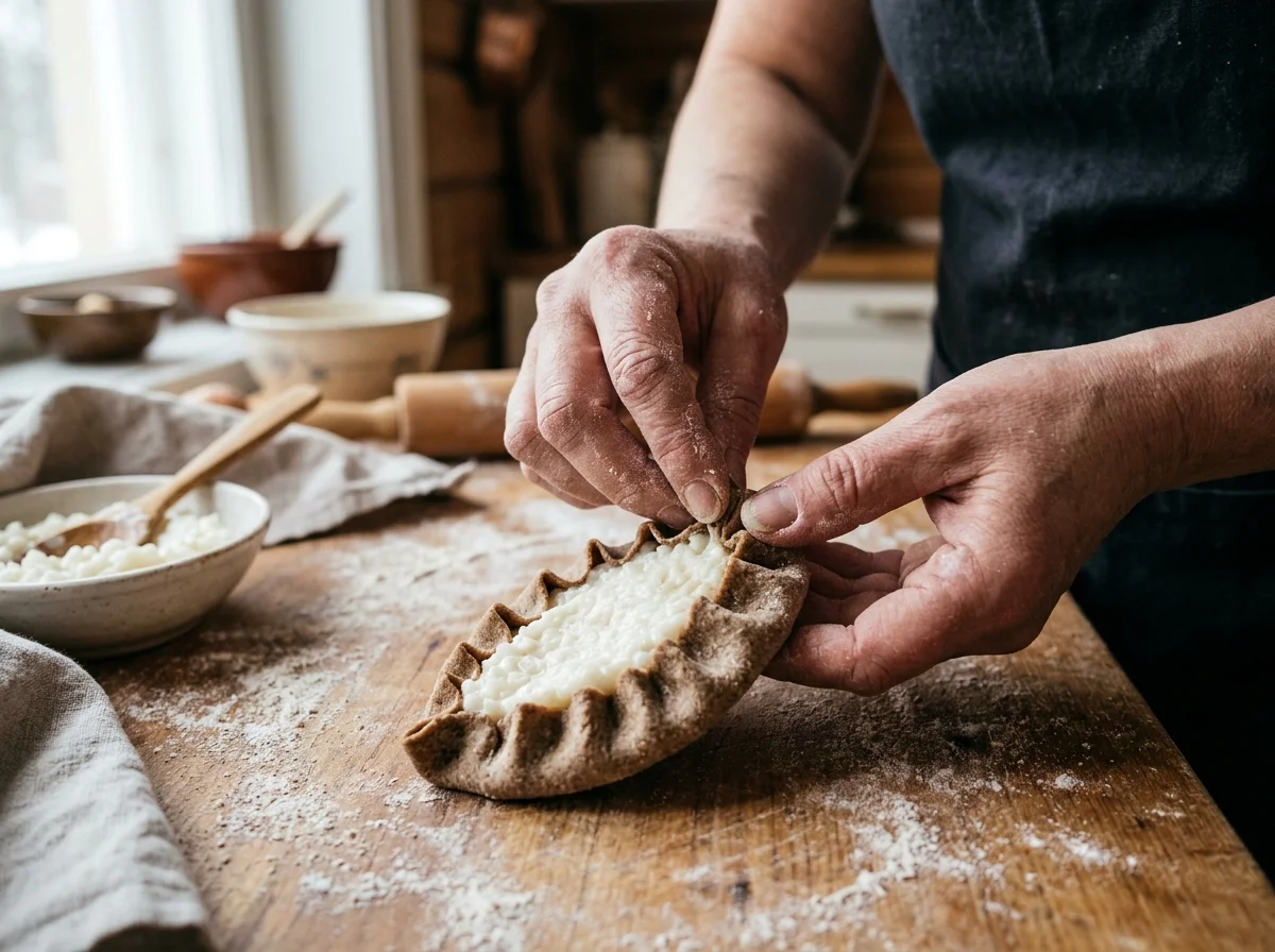 カレリアンピーラッカを舟形に成形している様子