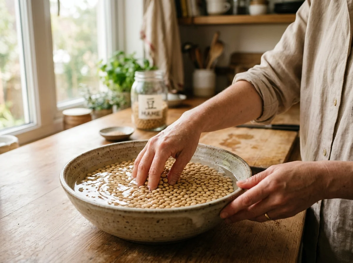 手順1: 豆を一晩水に浸す(前日準備 — 8時間以上)