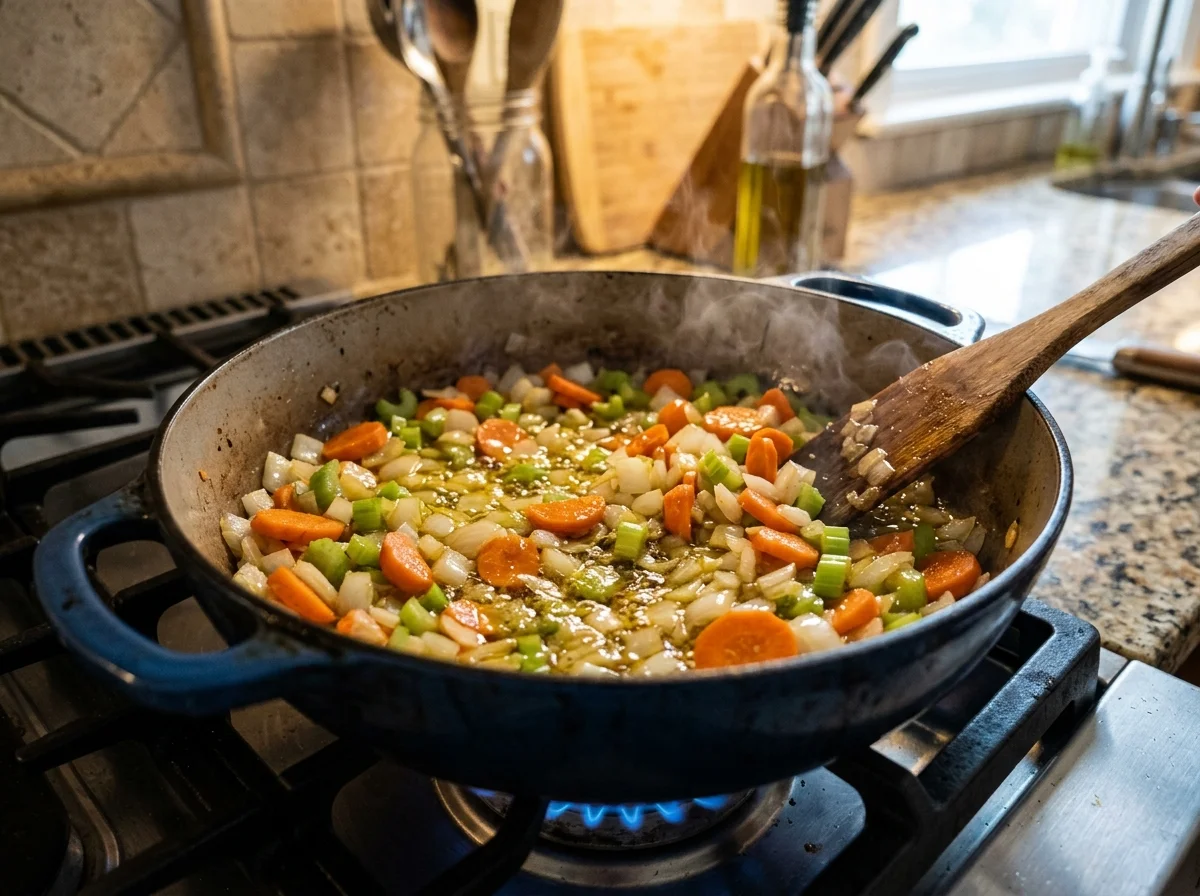 手順3: 野菜をオリーブオイルで炒める(10分)