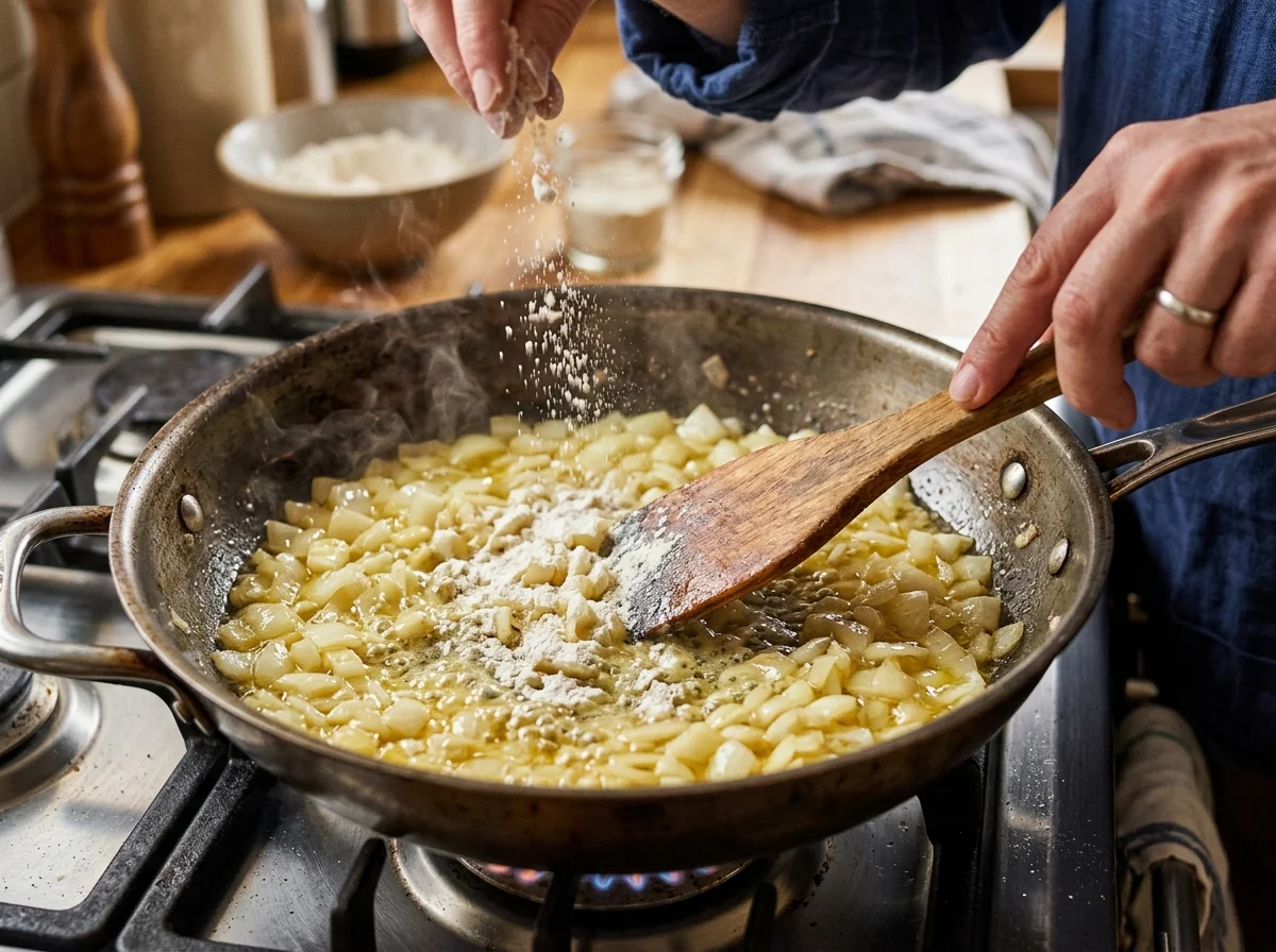 手順3: 玉ねぎを炒めてルーを作る（5分）