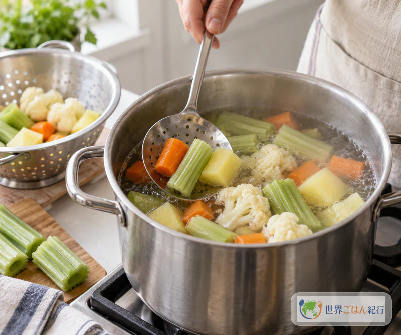 手順4: 生で出す野菜と、ゆでる野菜を分ける