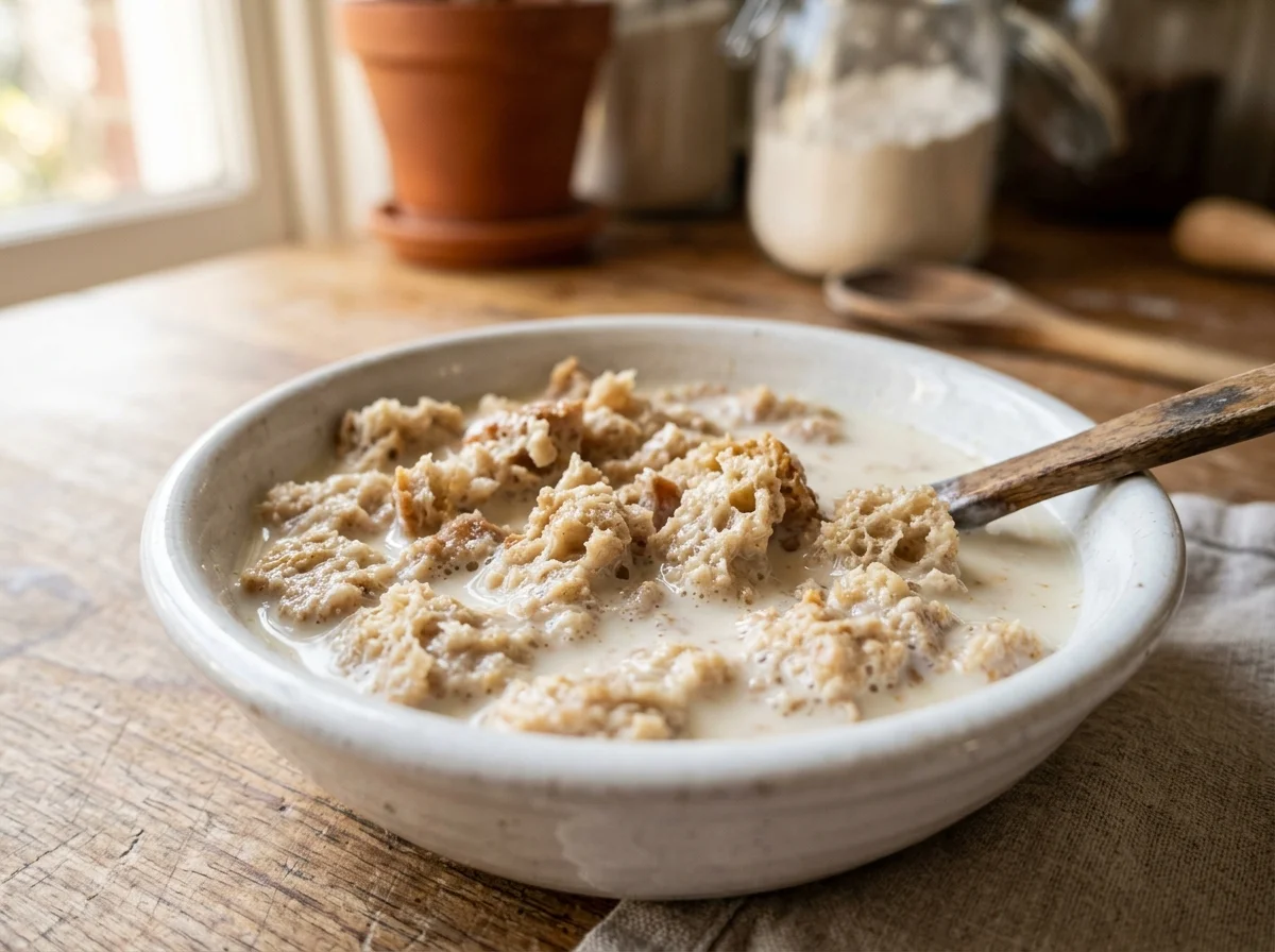 手順1: パン粉を牛乳に浸す（5分）