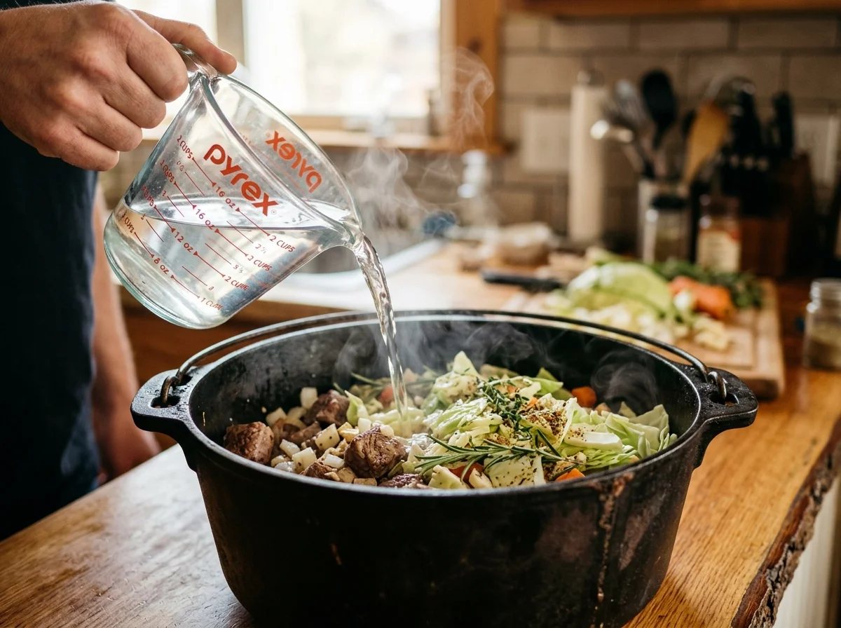 手順3: 水を加えて火にかける（5分）